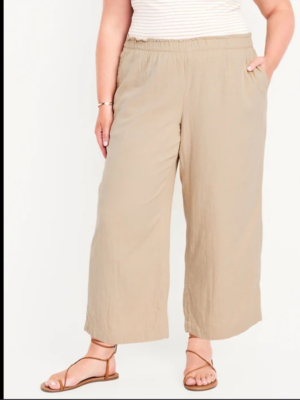 Old Navy High Rise Wide Leg Cotton Gauze Tan Pants 2X Comfort Waistband